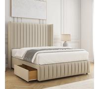 Bsspoke Luna Divan Bed Set Cream Plush Velvet 54Inch Headboard & Footboard 2 Drawers Footend & Mattress In All Sizes