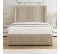 Bsspoke Luna Divan Bed Set Cream Plush Velvet 54Inch Wingedback Headboard & Footboard & Mattress No Drawers In All Sizes
