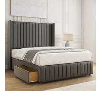 Bsspoke Luna Divan Bed Set Grey Plush Velvet 54Inch Headboard & Footboard 2 Drawers Footend & Mattress In All Sizes
