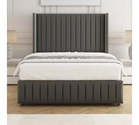 Bsspoke Luna Divan Bed Set Grey Plush Velvet 54Inch Wingedback Headboard & Footboard & Mattress No Drawers In All Sizes