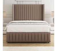 Bsspoke Luna Divan Bed Set Mink Plush Velvet 54Inch Wingedback Headboard & Footboard & Mattress No Drawers In All Sizes