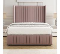Bsspoke Luna Divan Bed Set Pink Plush Velvet 54Inch Wingedback Headboard & Footboard & Mattress No Drawers In All Sizes
