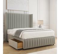 Bsspoke Luna Divan Bed Set Silver Plush Velvet 54Inch Headboard & Footboard 2 Drawers Footend & Mattress In All Sizes