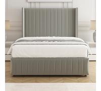 Bsspoke Luna Divan Bed Set Silver Plush Velvet 54Inch Wingedback Headboard & Footboard & Mattress No Drawers In All Sizes