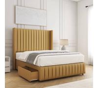 BSSPOKE Luna Velvet Divan Bed 54" Headboard2 Drawers Footend & No Mattress in Mustard | Size: King BSSPOKE Mustard King