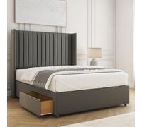 Bsspoke Manhattans Divan Bed Grey Plush Velvet With 54Inch Headboard 2 Drawers Footend & No Mattress In Double King 4Ft 6Ft