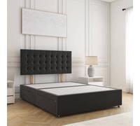 BSSPOKE Maria Plush Velvet Divan Bed Set with 26" Panel Headboard & 4 Drawers in Black | Size: Double BSSPOKE Black Double