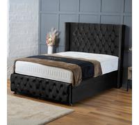 Bsspoke Mayfair Ottoman Divan Bed Black Plush Velvet 54Inch Wingedback Headboard & Footboard No Mattress 3Ft 4Ft 4Ft6 5Ft 6Ft