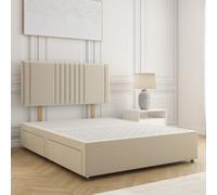 Bsspoke Monaco Divan Bed In Cream Plush Velvet With 24Inch Headboard & 4 Drawer No Mattress In Double Small Double King 6Ft