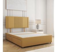 Bsspoke Monaco Divan Bed In Mustard Plush Velvet With 24Inch Headboard & 4 Drawer No Mattress In Double Small Double King 6Ft