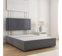 Bsspoke Monaco Divan Bed In Steel Plush Velvet With 24Inch Headboard & 4 Drawer No Mattress In Double Small Double King 6Ft