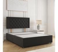 Bsspoke Nova Divan Bed Black Plush Velvet With 24Inch Headboard & 4 Drawers No Mattress In Double King 4Ft 6Ft