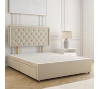 Bsspoke Nova Divan Bed Cream Plush Velvet With 24Inch Headboard & 4 Drawers No Mattress In Double King 4Ft 6Ft