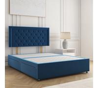 Bsspoke Nova Divan Bed In Blue Plush Velvet 24Inch Headboard & 2 Drawers Same Side No Mattress In Double 3Ft 4Ft 5Ft 6Ft