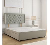 Bsspoke Nova Divan Bed In Silver Plush Velvet 24Inch Headboard & 2 Drawers Same Side No Mattress In Double 3Ft 4Ft 5Ft 6Ft