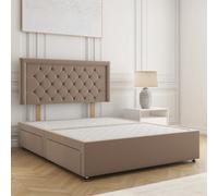 Bsspoke Nova Divan Bed Mink Plush Velvet 24Inch Headboard & 2 Drawers Footend No Mattress In Double Small Double King 6Ft