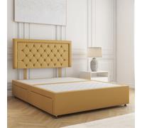 Bsspoke Nova Divan Bed Mustard Plush Velvet 24Inch Headboard & 2 Drawers Footend No Mattress In Double Small Double King 6Ft