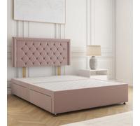 Bsspoke Nova Divan Bed Pink Plush Velvet With 24Inch Headboard & 4 Drawers No Mattress In Double King 4Ft 6Ft