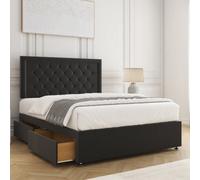Bsspoke Nova Divan Bed Set Black Plush Velvet 24Inch Chesterfield Headboard 2 Drawers Same Side & Mattress In All Sizes