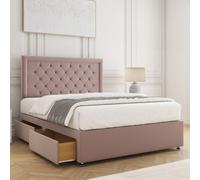 Bsspoke Nova Divan Bed Set In Pink Plush Velvet With 24Inch Headboard 4 Drawers & Mattress In Double King 4Ft 6Ft