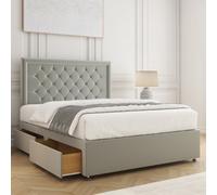 Bsspoke Nova Divan Bed Set In Silver Plush Velvet With 24Inch Headboard & 2 Drawers Footend & Mattress In 4Ft 4Ft6 5Ft 6Ft