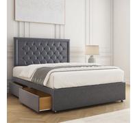 Bsspoke Nova Divan Bed Set In Steel Plush Velvet With 24Inch Headboard 4 Drawers & Mattress In Double King 4Ft 6Ft