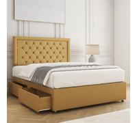 Bsspoke Nova Divan Bed Set Mustard Plush Velvet 24Inch Chesterfield Headboard 2 Drawers Same Side & Mattress In All Sizes