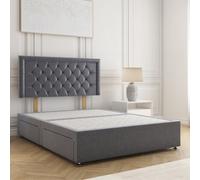 Bsspoke Nova Divan Bed Steel Plush Velvet With 24Inch Headboard & 4 Drawers No Mattress In Double King 4Ft 6Ft