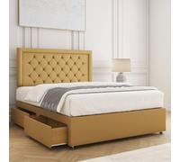 Bsspoke Nova Plush Divan Bed Set 24" Headboard & Mattress & 2 Drawers Footend In Mustard Mustard
