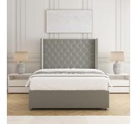 BSSPOKE Plush Divan Bed Set With 54" Chesterfield Winged Headboard & Mattress in Silver | Size: Double BSSPOKE Silver Double