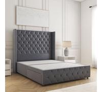 BSSPOKE Plush Divan Bed With 54" Wingedback Chesterfield Headboard &footboard in Charcoal | Size: Super King Showerdrape Charcoal Super King