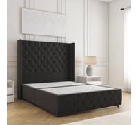 Bsspoke Ruby Divan Bed Black Plush Velvet With 54" Headboard & 12" Footboard No Mattress No Drawers In Double King 4Ft 6Ft