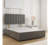 Bsspoke Sienna Divan Bed Grey Plush Velvet 24Inch Headboard 2 Drawers Footend & No Mattress In Double Small Double King 6Ft