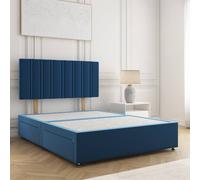BSSPOKE Sienna Divan Bed Plush 24" Headboard & 2Drawers Same Side No Mattress in Blue | Size: King