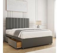 Bsspoke Sienna Divan Bed Set In Grey Plush Velvet 24Inch Headboard & 2 Drawers Footend & Mattress In Double King 4Ft 6Ft