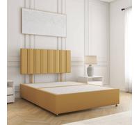 Bsspoke Sienna Divan Bed Set In Mustard Plush Velvet 24Inch Headboard & No Mattress No Drawers In Single Double King 4Ft 6Ft