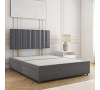 Bsspoke Sienna Divan Bed Set In Steel Plush Velvet 24Inch Headboard & 2 Drawers Same Side & No Mattress 3Ft 4Ft 4Ft6 5Ft 6Ft