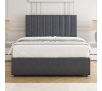 Bsspoke Sienna Divan Bed Set In Steel Plush Velvet 24Inch Headboard & Mattress No Drawers In Single Double King 4Ft 6Ft