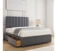 Bsspoke Sienna Divan Bed Set In Steel Plush Velvet With 24Inch Headboard 4 Drawers & Mattress In Double King 4Ft 6Ft