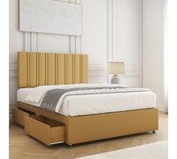 Bsspoke Sienna Divan Bed Set Mustard Plush Velvet 24Inch Headboard 2 Drawers Same Side & Mattress In 3Ft 4Ft 4Ft6 5Ft 6Ft