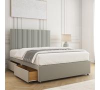 Bsspoke Sienna Divan Bed Set Silver Plush Velvet 24Inch Headboard 2 Drawers Same Side & Mattress In 3Ft 4Ft 4Ft6 5Ft 6Ft
