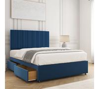 BSSPOKE Sienna Plush Velvet Divan Bed Set 24" Headboard 4 Drawers & Mattress in Blue | Size: Super King BSSPOKE Blue Super King