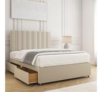 BSSPOKE Sienna Plush Velvet Divan Bed Set 24" Headboard 4 Drawers & Mattress in Cream | Size: Super King BSSPOKE Cream Super King