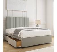 BSSPOKE Sienna Plush Velvet Divan Bed Set 24" Headboard 4 Drawers & Mattress in Silver | Size: Super King