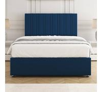 BSSPOKE Sienna Plush Velvet Divan Bed Set 24"Headboard & Mattress No Drawers in Blue | Size: Super King