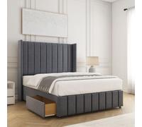 BSSPOKE Zoe Divan Bed Plush Velvet 54"Headboard 2 Drawers Footend No Mattress in Charcoal | Size: Super King BSSPOKE Charcoal Super King