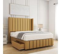 BSSPOKE Zoe Divan Bed Plush Velvet 54"Headboard 2 Drawers Footend No Mattress in Mustard | Size: King BSSPOKE Mustard King