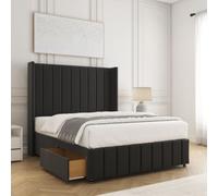 BSSPOKE Zoe Divan Bed Set Plush Velvet 54" Headboard & 2 Drawers & Mattress in Black | Size: Super King BSSPOKE Black Super King
