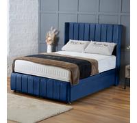BSSPOKE Zoe Ottoman Divan Bed Plush Velvet 54"Headboard &Footboard Mattress in Blue | Size: King BSSPOKE Blue King