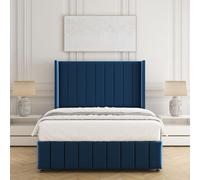 BSSPOKE Zoe Plush Velvet Divan Bed Set 54" Headboard & Mattress No Drawers in Blue | Size: Super King BSSPOKE Blue Super King